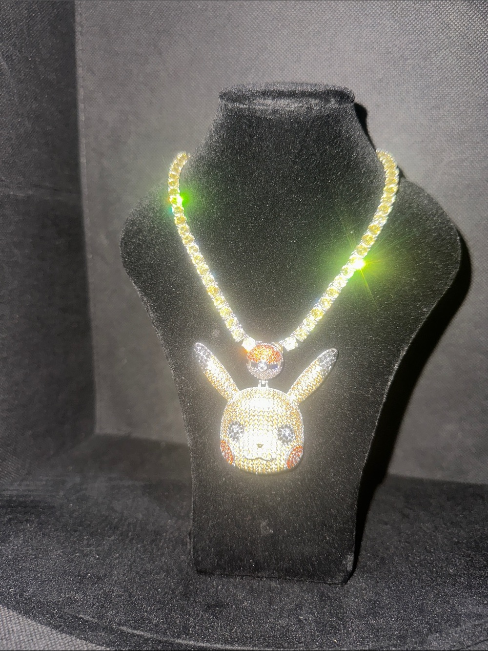 Silver Tone Pikachu Pendant Necklace with Crystal Accents
